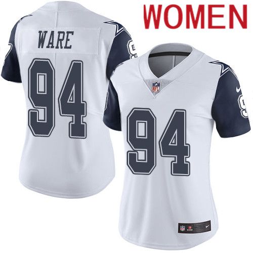 Women Dallas Cowboys 94 DeMarcus Ware Nike White Rush Vapor Limited NFL Jersey